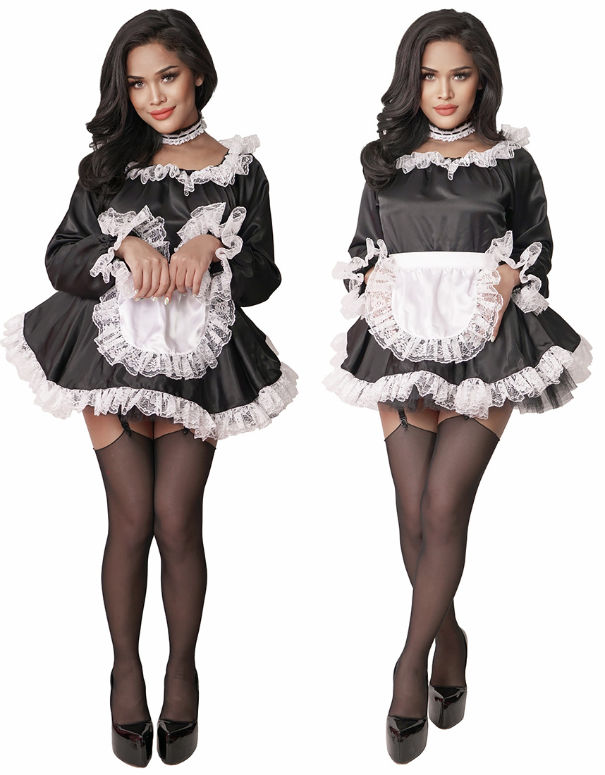 satin french maid with long sleeves 02